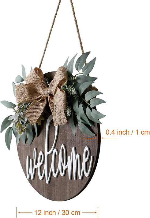 KHOYIME Welcome Sign for Front Porch - Rustic Wooden Door Hanger Farmhouse Front Door Decorations for Home Restaurant (Brown)