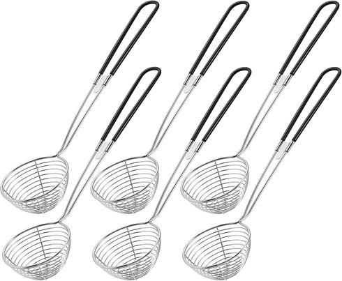 Hot Pot Strainer Scoops, Stainless Steel Hot Pot Strainer Spoons 2.5 inch Mini Mesh Skimmer Spoon Asian Strainer Ladle with Handle (Black,6 Pieces)