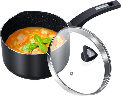 3 Quart Pot-3 qt Saucepan with Lid, Nonstick Saucepan with Lid, 4.4" Deep Soup Pot, Sauciers, Heating Fast, Easy to Clean, Comfortable Handle, Suitable for Every Stove, Black