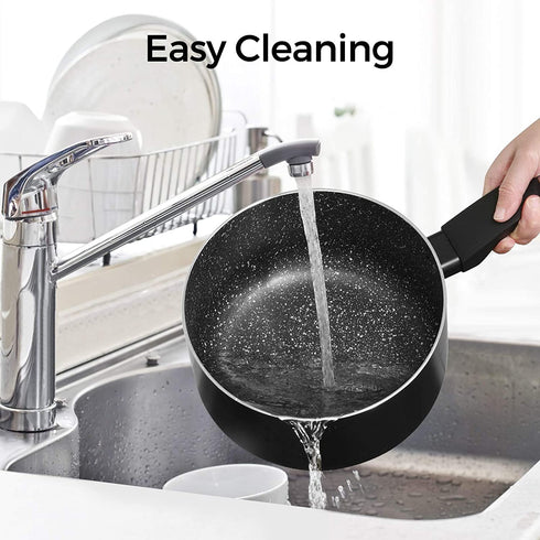 3 Quart Pot-3 qt Saucepan with Lid, Nonstick Saucepan with Lid, 4.4" Deep Soup Pot, Sauciers, Heating Fast, Easy to Clean, Comfortable Handle, Suitable for Every Stove, Black