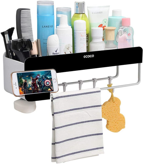 Adhesive Bathroom Shelf Storage Organizer Wall Mount No Drilling Shower Shelf Kitchen Storage Basket Rack Shelves Shower Caddy (Black)