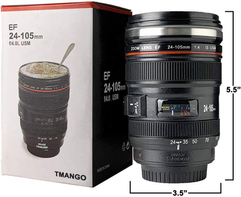 TMANGO Camera Lens Coffee Mug With Lid, Photo Coffee Cup, Stainless Steel Thermos Lens Mug Leak Proof For Photographer Lovers Present