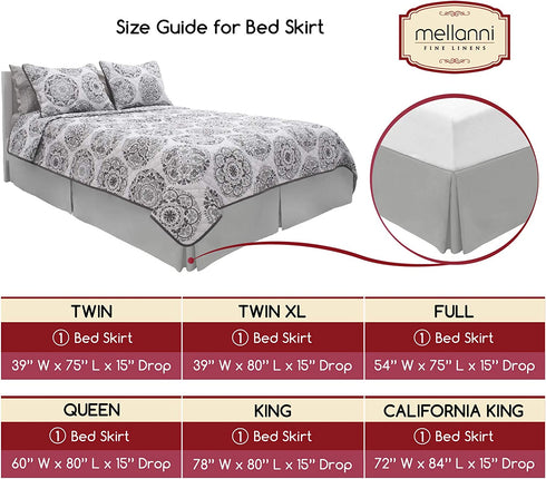 Mellanni White Bed Skirt King Size - Bed Frame and Box Spring Cover - 15-Inch Tailored Drop Pleated Dust Ruffle - Luxury Bedding - Easy Fit, Wrinkle, Fade, Stain Resistant - 1 Bedskirt (King, White)