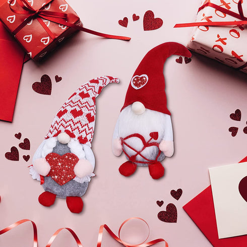 2PCS Valentines Day Gnome Plush Decorations, Gnome Couple, ROTOMOON Elf Gnomes Decor, Swedish Tomte Dwarf Figurines Table Ornaments, Valentines Day Decor, Valentines Gifts