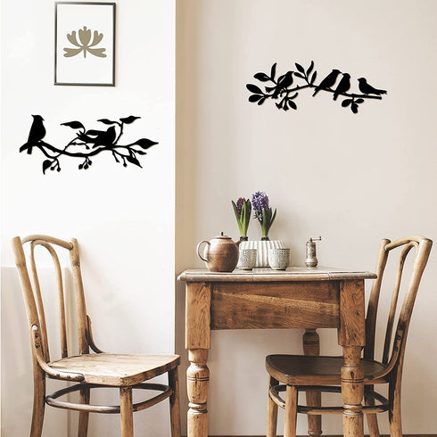 Hotop 2 Pieces Birds on Branch Metal Wall Art Decor Bird Silhouette Sculpture Black Leaves with Birds Metal Ornament Hanging Sign for Home Garden Office Living Room Indoor Outdoor Decorations