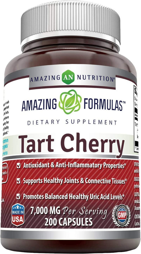 Amazing Formulas Tart Cherry Extract 7000 Mg per Serving 200 Capsules (Non GMO,Gluten Free) -Antioxidant Support-Promotes Joint Health & a Proper Uric Acid Level Balance