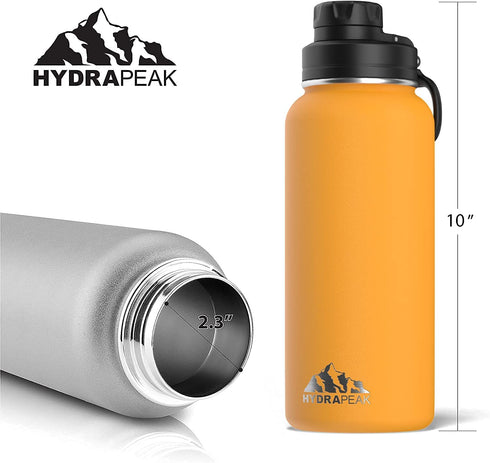 Hydrapeak 32 oz Insulated Water Bottle with Chug Lid - Reusable Leak Proof Stainless Steel Water Bottles, Double Wall Vacuum Insulation | 24 Hours Cold and 12 Hours Hot (Mango)