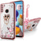 B-wishy for Samsung Galaxy A21 Case for Women, Glitter Crystal Butterfly Heart Floral Slim TPU Luxury Bling Cute Protective Cover with Kickstand+Strap for A21(Rose Gold)