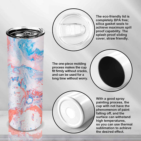 XccMe 20oz Straight Skinny Sublimation Tumblers,2PACK Stainless Steel Double Wall Insulated Cup,Bulk Blanks with Lids,Shrink Wrap Films,Individually Box,Polymer Coating for Heat Transfer White