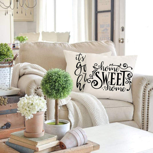 4TH Emotion Farmhouse Decoration Pillow Covers 18x18 Set of 4 Family Saying This is us Our Home Cushion Case for Sofa Couch Linen Porch Decor