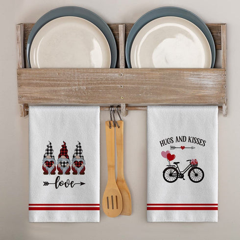 Artoid Mode Love Heart Gnome Kitchen Dish Towels, 18 x 26 Inch Seasonal Valentine's Day Anniversary Wedding Ultra Absorbent Drying Cloth Tea Towels for Cooking Baking Set of 4