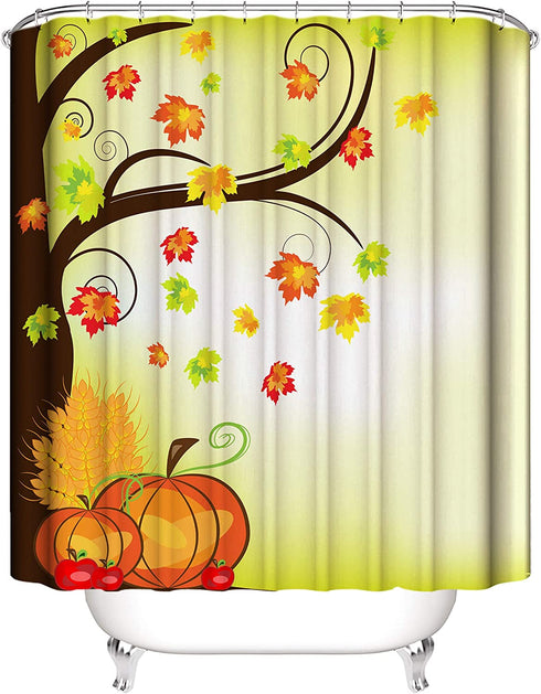ShineSnow Autumn Crops Harvest Pumpkin Apple Maple Leaf Fall Yellow Shower Curtain Set 72 x 72 Inches, Home Decor Bathroom Accessories Waterproof Polyester Fabric Curtains
