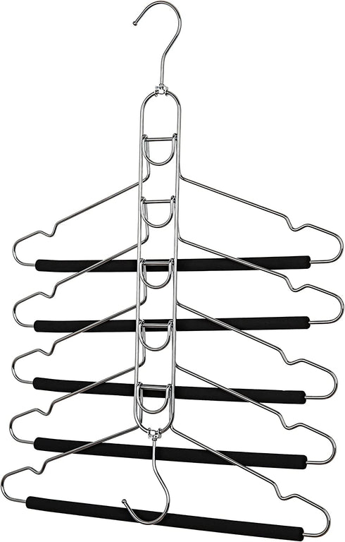 Amber Home 2 Pack Multi Layer 5 in 1 Metal Suits Pants Hangers, Closet Storage Organizer with 2 Swivel Hooks, Detachable Space Saving Anti Slip Clothes Hangers for Shirt Sweater Jeans Slacks Dresses