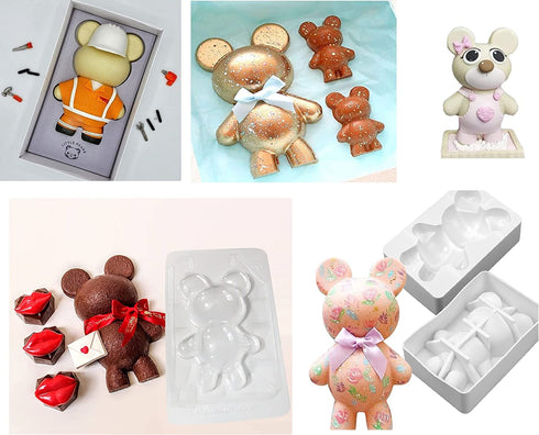 Bear Chocolate Silicone Molds, Large (7.6 inch X 5.1 inch) 3D Breakable Tedddy Bear Chocolate Mold with 2 Hammer, Bear Candy Molds for Mousse Cake, Gummy Bear Dessert Baking Jello Birthday Christmas