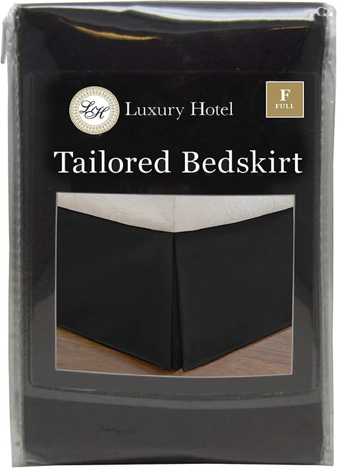 Lux Hotel Microfiber Tailored Style Bed Skirt with Classic 14 Inch Drop Length, Full, Black