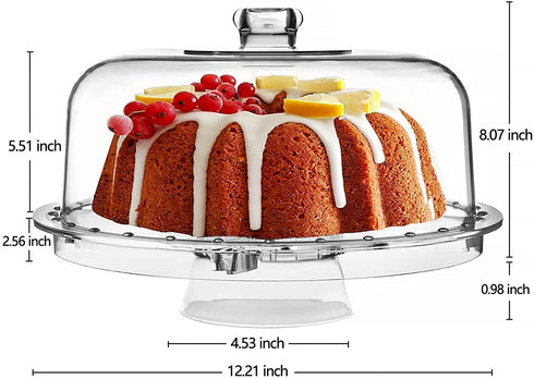 HBlife Acrylic Cake Stand with Dome Cover Multifunctional Serving Cookie Platter Punch Bowl and Cake Plate for Dessert Table Display for Parties (6 Uses)