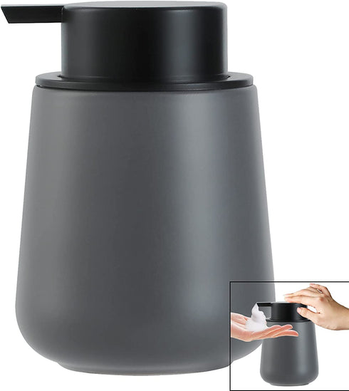 Foam Hand Soap Dispenser - 12 oz Bathroom Lotion Hand Pump Dispenser Grey Foaming Soap Dispenser Ceramic Dish Liquid Dispenser for Kitchen Hand Wash Dispenser