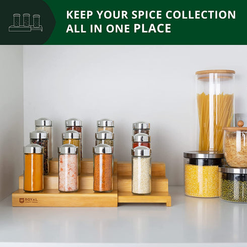 Bamboo Spice Organizer for Cabinet - Tiered Spice Rack Organizer for Cabinet or Countertop, Pantry Step Shelf (15.16"x 8.3" x 3.3")