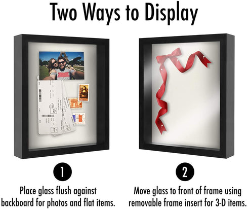 Americanflat 11x14 Shadow Box Frame in Black with Soft Linen Back - Composite Wood with Polished Glass for Wall and Tabletop