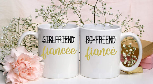 Boyfriend/Fiance - Girlfriend/Fiancee - 11oz White Ceramic Coffee Mug Couples Sets - Funny His & Her Gifts - Bridal Shower or Bachelorette Party Gift - Wedding or Engagement Ideas