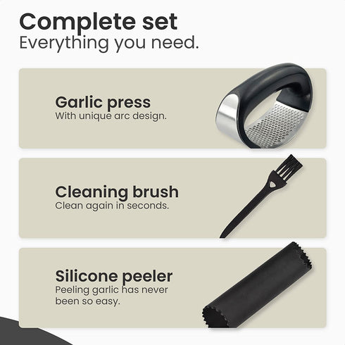Habitaby® - Garlic Press - Garlic Press Stainless Steel - Garlic Press Rocker - Garlic Chopper - Garlic Crusher - Garlic Mincer - With Free Silicone Garlic Peeler and Cleaning Brush