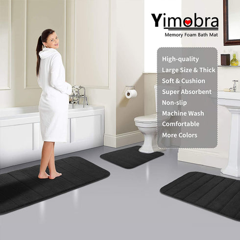 Yimobra Memory Foam Bath Mat Large Size 31.5 by 19.8 Inches, Soft and Comfortable, Super Water Absorption, Non-Slip, Thick, Machine Wash, Easier to Dry Bathroom Floor Rug, Black