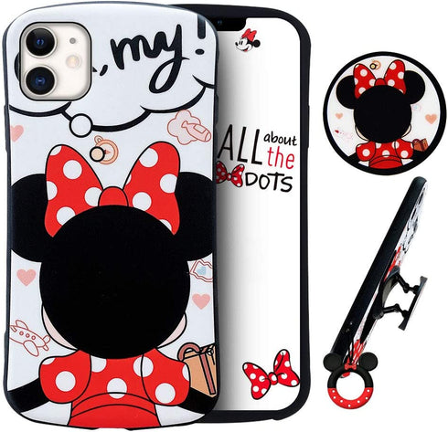 XGrand Disney Collection Cute Cartoon Case for iPhone 11 6.1", Style Pattern Small Waist Design Holder Stand Shockproof Protective Cover for Kids Teens Girls (iPhone 11) - Minnie Mouse