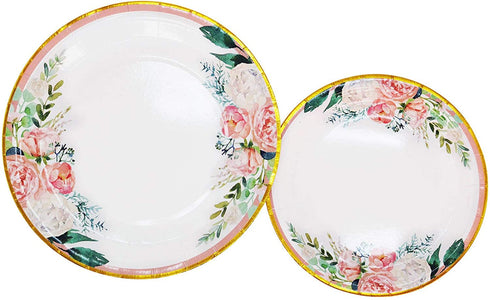 Floral Party Supplies paper plates and Napkins Sets for 24 Guest-Include Floral Party Disposable Paper Dinner Plates,Cups,Napkin for Baby or Bridal Shower,Birthday,Wedding,Bachelorette party Supplies
