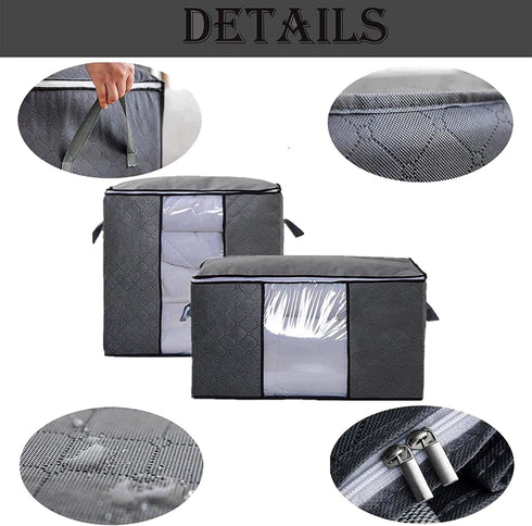 Large Capacity Clothes Storage Bins Bags Organizers 4 Foldable Clothes Storage Containers Organizer Blankets Clothes Comforters Zipper Bins with Clear Window for college dorm room essentials Gray