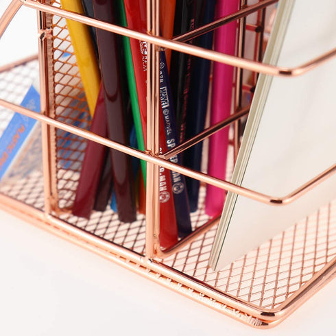 LEORISO Desk Organizer Supplies, Rose Gold Office Organizer with Mail Organizer, Pen Holder, Paper Organizer & Desk Drawer Organizer, Metal Multifunctional Desktop Organizer for Office, School & Home