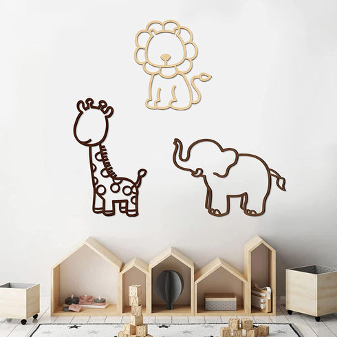 Safari Nursery Decor Jungle Theme Animals Woodland Baby Room Decor Neutral for Girls Boys Kids Nursery Wall Art for Bedroom Playroom Toddler Classroom Decorations (Lion, Giraffe, Elephant)