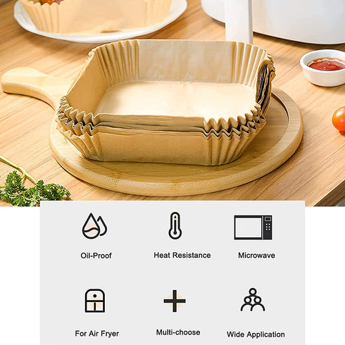 Air Fryer Disposable Paper Liner, Non-stick Disposable Air Fryer Liners, Baking Paper for Air Fryer Oil-proof, Water-proof, Parchment for Baking Roasting Microwave (100Pcs -6.3inch, Square -Natural)