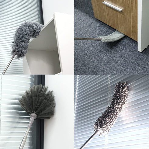 5PCS Microfiber Duster, Feather Duster with 100 Inches Stainless Steel Extension Pole, Reusable Bendable Washable Cobweb Dusters for Cleaning Furniture, Blinds, Cars, Gap, Ceiling Fan, High Ceiling