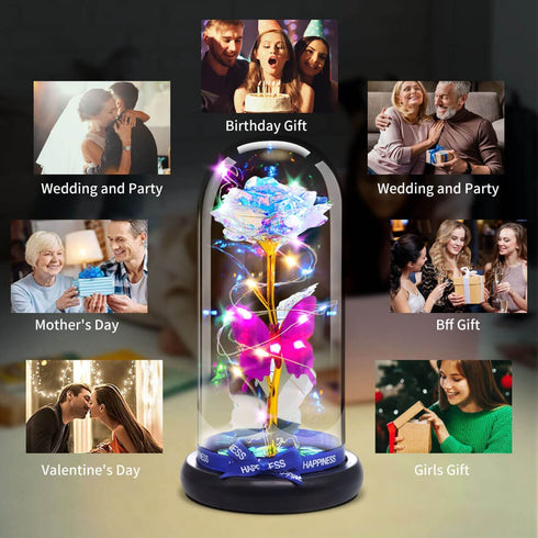 Gifts for Women Mom Wife Grandma Her Girlfriend Birthday Anniversary Wedding Present Unique Gifts for Sister Friend Butterfly Galaxy Forever Glass Rose Flower Light