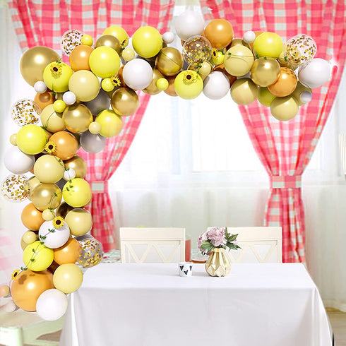 LEVSUPTY 108Pcs Sunflower Yellow Balloons Garland Arch Kit, Yellow White Gold Confetti Latex Balloons and Sunflower Vine for Baby Shower Sunflower Birthday Bee Theme Party Wedding Decorations