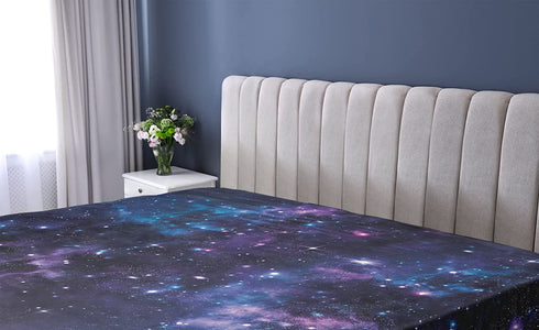 Ambesonne Space Fitted Sheet, Mystical Sky with Star Clusters Cosmos Nebula Celestial Scenery Artwork, Soft Decorative Fabric Bedding All-Round Elastic Pocket, Twin Size, Purple Blue