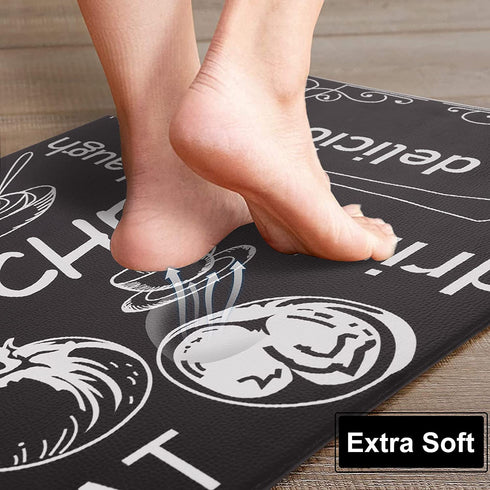 HYDLUB Anti Fatigue Kitchen Rug and Mat Cushioned Set 2 Piece 18" x 29"+18" x 59" Non Slip Thick Kitchen Floor Mats Comfort PVC Leather Heavy Duty Standing Mats Waterproof Non Slip Kitchen Rug Runner