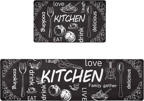 HYDLUB Anti Fatigue Kitchen Rug and Mat Cushioned Set 2 Piece 18" x 29"+18" x 59" Non Slip Thick Kitchen Floor Mats Comfort PVC Leather Heavy Duty Standing Mats Waterproof Non Slip Kitchen Rug Runner