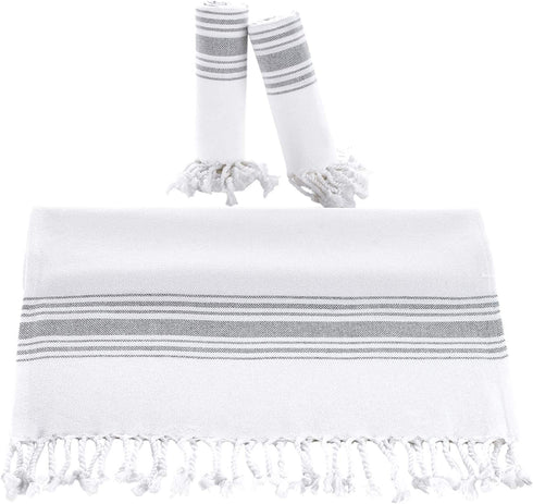 Hand Towels for Bathroom (Set of 3) Boho Turkish Kitchen Towels, Decorative Farmhouse Towels for Kitchen, Fringe Tea Dish Cloth Set, Quick Dry and Highly Absorbent (18 x 38 inches) (Grey)
