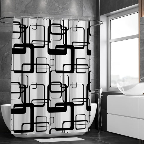 Black and White Shower Curtain Modern Black Geometric Shower Curtain Abstract Fabric Shower Curtain for Bathroom Decorative Waterproof with 12 Hooks, 72 x 72 Inches