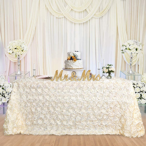 Rosette Tablecloth 50x102 Inches Satin Raised Rosettes Ivory Rectangle 3D Floral Tablecloth for Baby Shower Wedding Party Event Decoration