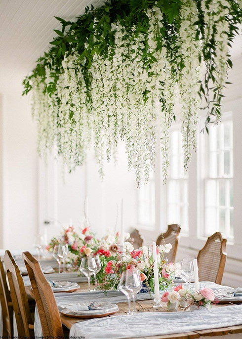 MEHELANY Artificial Wisteria Flower Garland 12Pcs 45Feet Fake Wisteria Flower Vine with Greey Leaves Hanging Silk Flower Garland for Home Decor Wedding Arch Backdrop Decor (Cream, 12) ¦ ¦