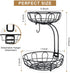2 Tier Fruit Basket for Kitchen Countertop Detachable Metal Wire Fruits Vegetable Storage Bowl Tiered Stand Holder with Banana Hanger for Dining Table Organizer