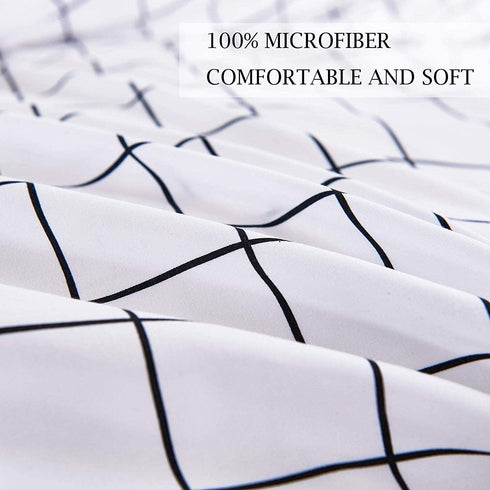 Twin Duvet Cover Set, 2 Piece - 68x90 1200 TC Plain Microfiber Down Quilt Bedding Cover with Zipper Ties for Women Rustic Farmhouse, White Grid