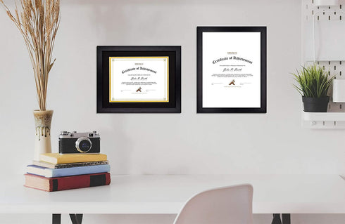 Golden State Art, 11x14 Document Photo Wood Frame for 8.5x11 Document & Certificates, Real Glass (Black with Black Over Gold Double Mat, Set of 1)