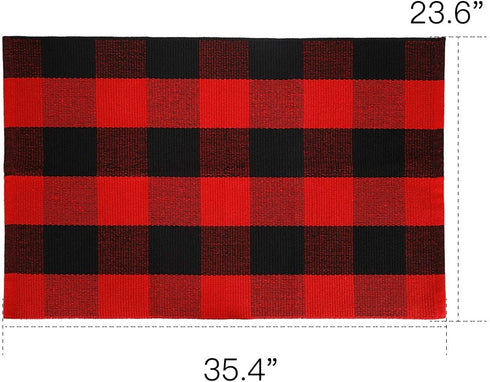 Buffalo Plaid Rug - YHOUSE Cotton Front Door Mat Outdoor Doormat Washable Checkered Rugs Indoor/Outdoor Welcome Mat for Layered Mat Porch/Kitchen/Farmhouse/Entry(23.6€œX35.4€œ, Red and Black Plaid)