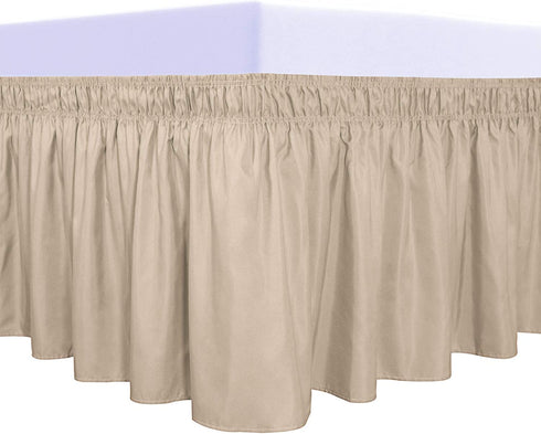 PureFit Wrap Around Ruffled Bed Skirt with Adjustable Elastic Belt - 18 Inch Drop Easy to Put On, Wrinkle Free Bedskirt Dust Ruffles, Bed Frame Cover for Queen, King and C-King Size Beds, Beige
