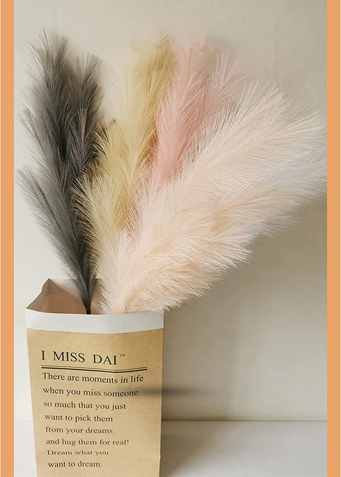 Artificial Faux Pampas Grass Large, 47"/120cm Bundle of 3 Fake Artificial Pampas Grass Decor Tall Fluffy Stems, Floor Vase Filler for Living Room Kitchen Decor Boho Decor Wedding - Champagne