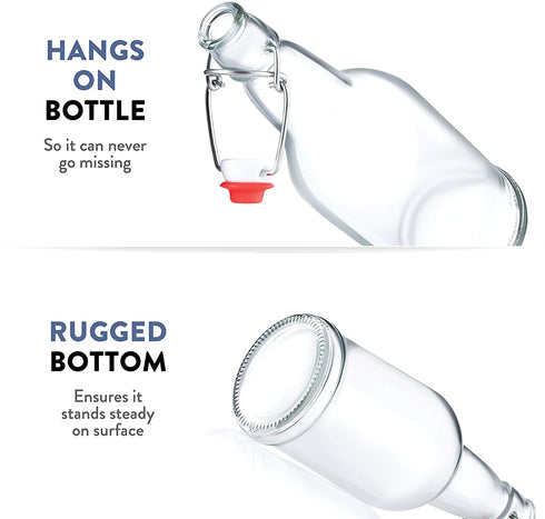 Glass Swing Top Beer Bottles - 16 Ounce (6 Pack) Grolsch Bottles, with Flip-top Airtight Lid, for Carbonated Drinks, Kombucha, 2nd Fermentation, Water Kefir, Clear Brewing Bottle.