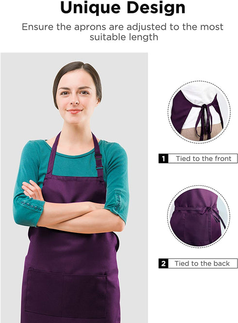Puroma Adjustable Bib Apron Waterdrop Resistant with 2 Pockets, Unisex Cooking Kitchen Aprons for Chef Couple BBQ Painting (Purple?